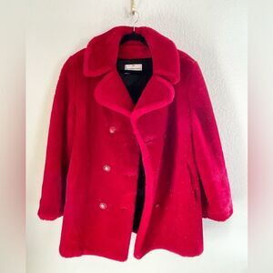 Vintage Henri Bendel New York Oversized Red Faux Fur Coat